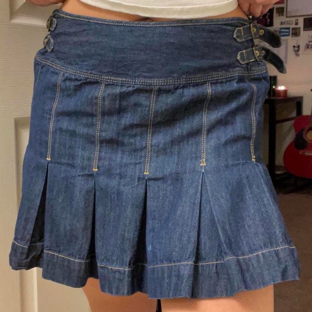 dark denim pleated skirt